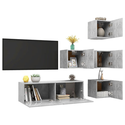 3079142 vidaXL 5 Piece TV Cabinet Set Concrete Grey Engineered Wood (804495+801485)