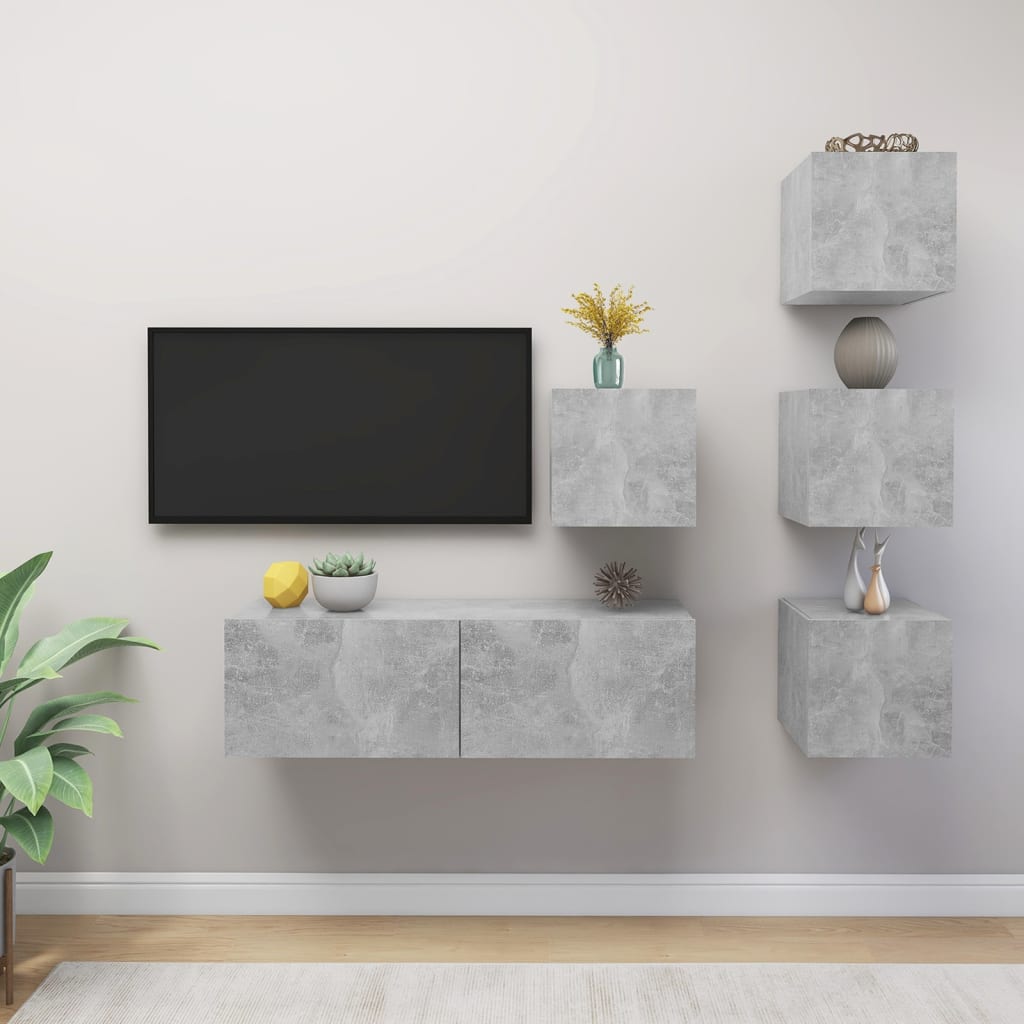 3079142 vidaXL 5 Piece TV Cabinet Set Concrete Grey Engineered Wood (804495+801485)