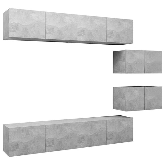 TV Cabinet Set | Set of 6 | Concrete Grey | Engineered Wood | Medium