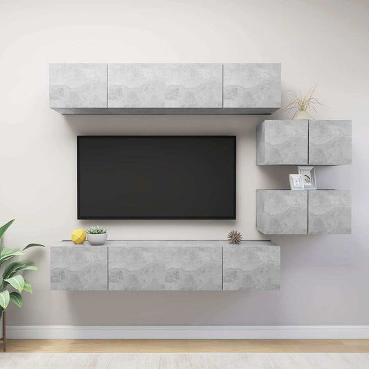 TV Cabinet Set | Set of 6 | Concrete Grey | Engineered Wood | Medium