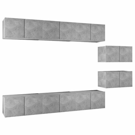 TV Cabinet | Set of 8 | Concrete Grey | Engineered wood | Standard