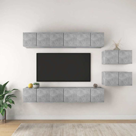 TV Cabinet | Set of 8 | Concrete Grey | Engineered wood | Standard