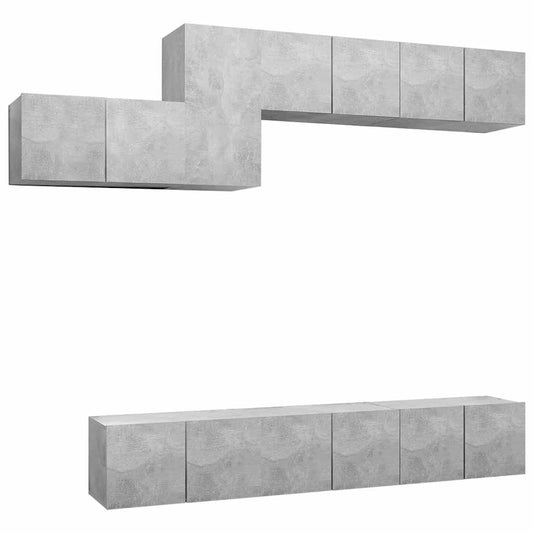 TV Cabinet Set | Set of 7 | Concrete Grey | Engineered Wood | Large
