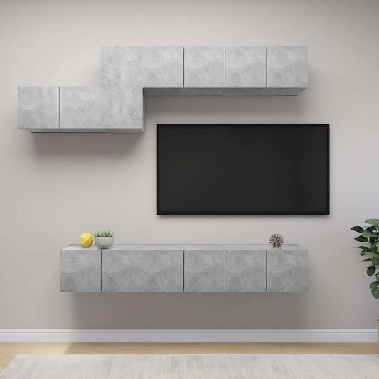 TV Cabinet Set | Set of 7 | Concrete Grey | Engineered Wood | Large
