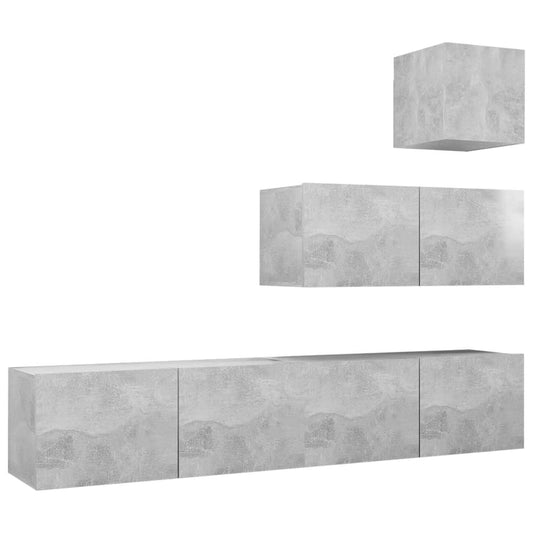 4 Piece TV Cabinet Set Concrete Grey Engineered Wood
