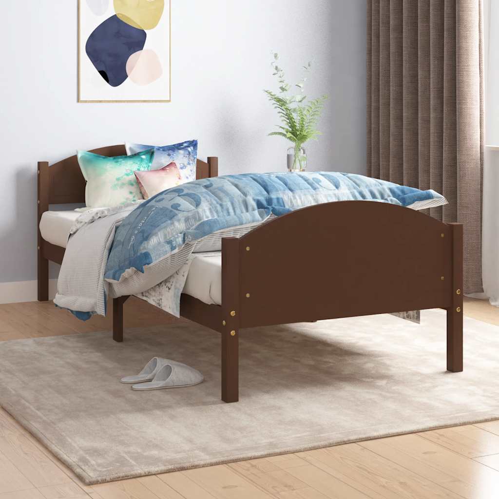 Bed Frame | Dark Brown | Solid pine wood, plywood | Single |  Simplistic