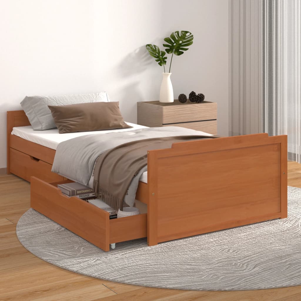 Bed Frame | Honey brown | Solid pine wood | Single | Bed Frame