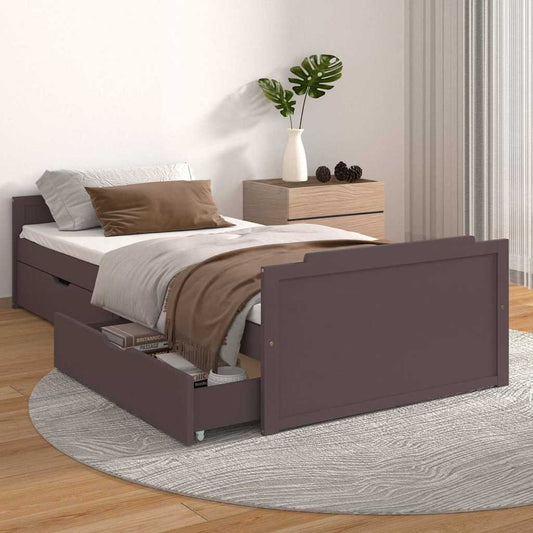 Bed Frame without Mattress Dark Brown Solid Wood Pine 90x200 cm