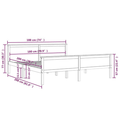 Bed Frame without Mattress Solid Wood Pine 180x200 cm Super King