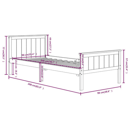 Bed Frame without Mattress Dark Brown Solid Wood Pine 90x200 cm