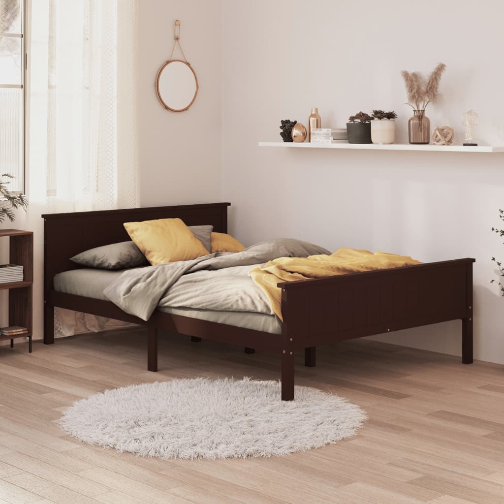 Bed Frame | Dark Brown | Solid Pine Wood, Plywood | 120x200 cm | Durable