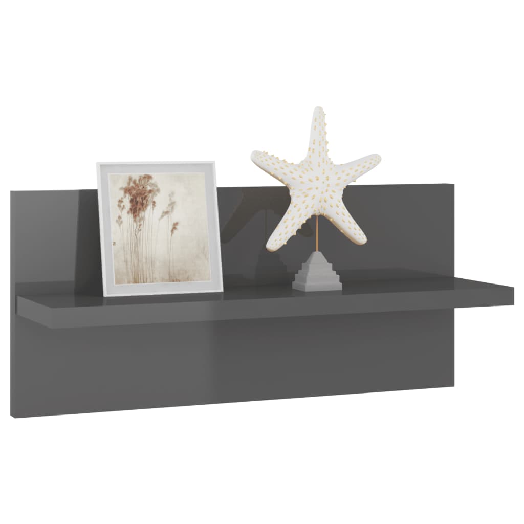 Wall Shelves 2 pcs High Gloss Grey 40x11.5x18 cm