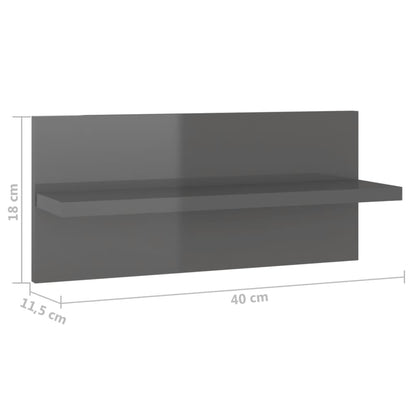 Wall Shelves 2 pcs High Gloss Grey 40x11.5x18 cm