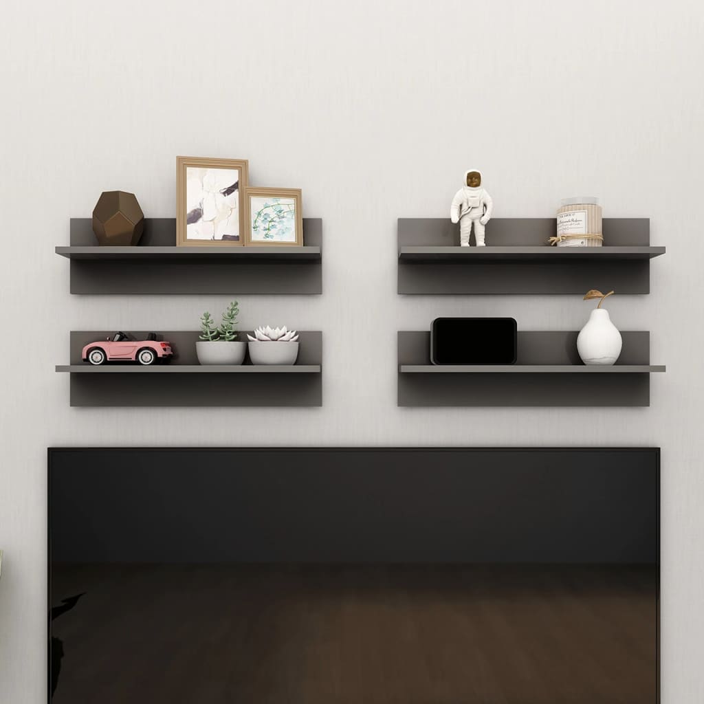 Wall Shelf 4 pcs High Gloss Grey 60x11.5x18 cm Engineered Wood