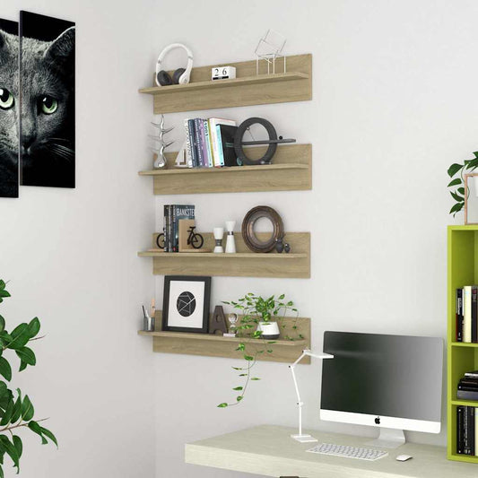 807340 vidaXL Wall Shelves 4 pcs Sonoma Oak 80x11,5x18 cm Engineered Wood