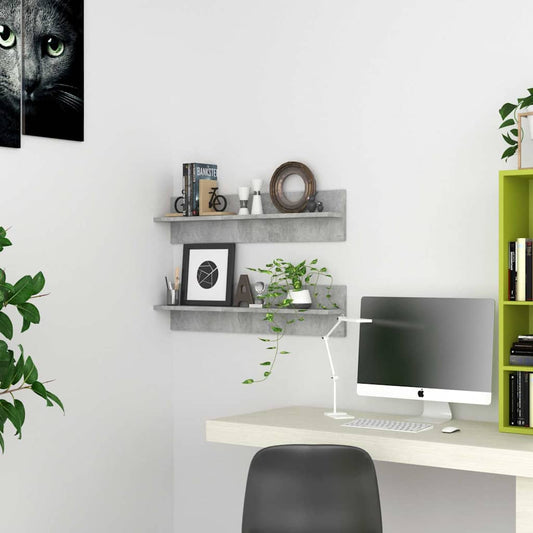 Wall Shelf 2 pcs Concrete Grey 80x11.5x18 cm Engineered Wood