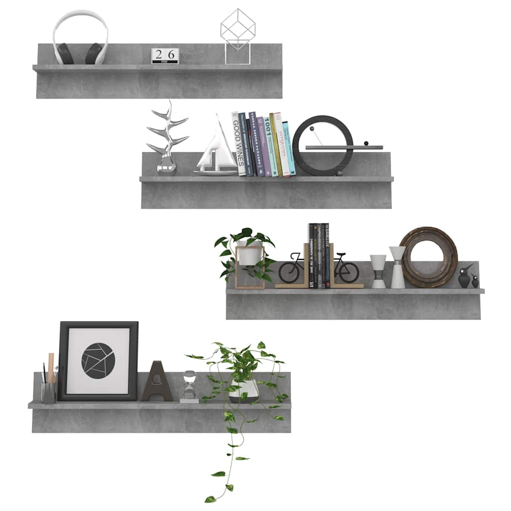 807342 vidaXL Wall Shelves 4 pcs Concrete Grey 80x11,5x18 cm Engineered Wood