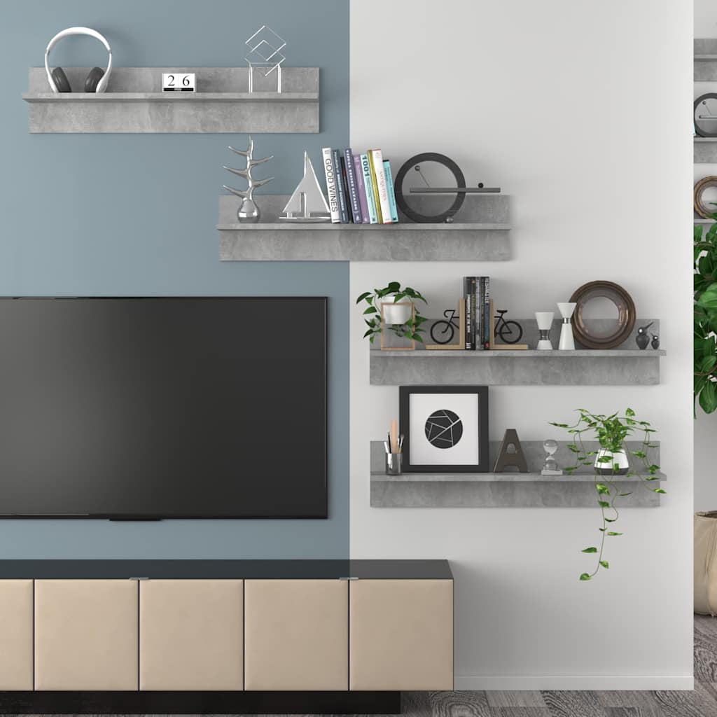 807342 vidaXL Wall Shelves 4 pcs Concrete Grey 80x11,5x18 cm Engineered Wood