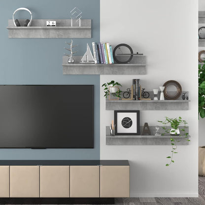 807342 vidaXL Wall Shelves 4 pcs Concrete Grey 80x11,5x18 cm Engineered Wood