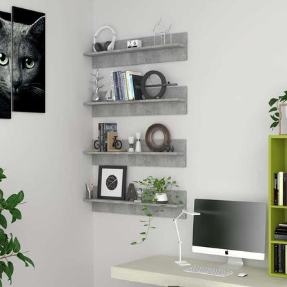 807342 vidaXL Wall Shelves 4 pcs Concrete Grey 80x11,5x18 cm Engineered Wood