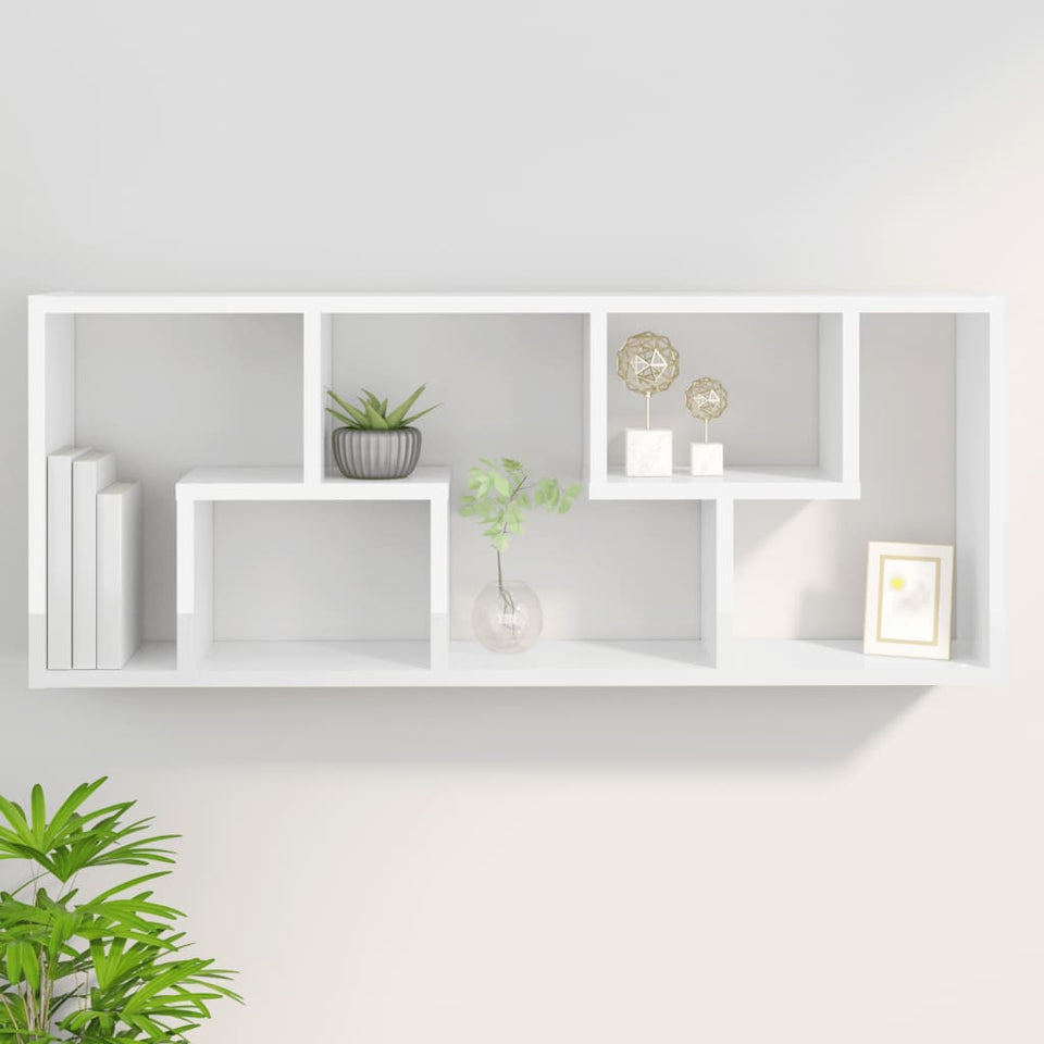 Wall Shelf High Gloss White 36x16x90 cm Engineered Wood