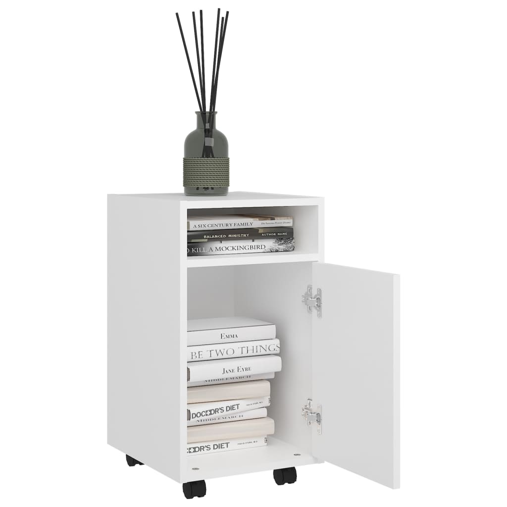 Side Cabinet | White | Engineered wood | Medium |  Lockable wheels