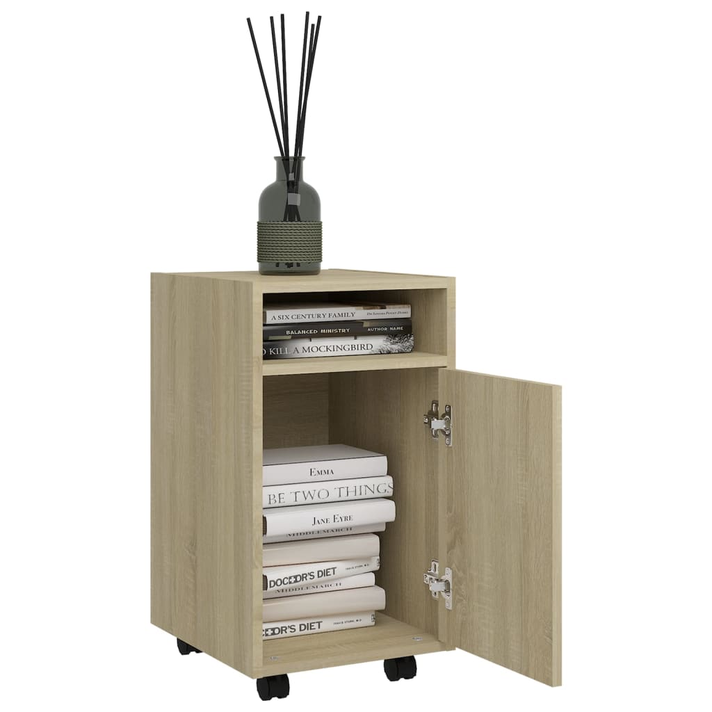 Side Cabinet | Sonoma oak | Engineered wood | Compact | Lockable wheels