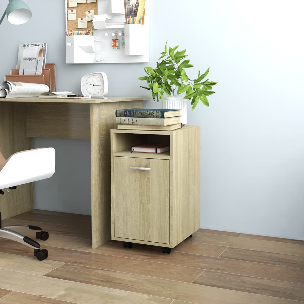 Side Cabinet | Sonoma oak | Engineered wood | Compact | Lockable wheels