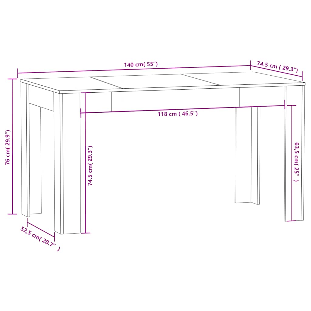 Dining Table White 55.1"x29.3"x29.9" Engineered Wood