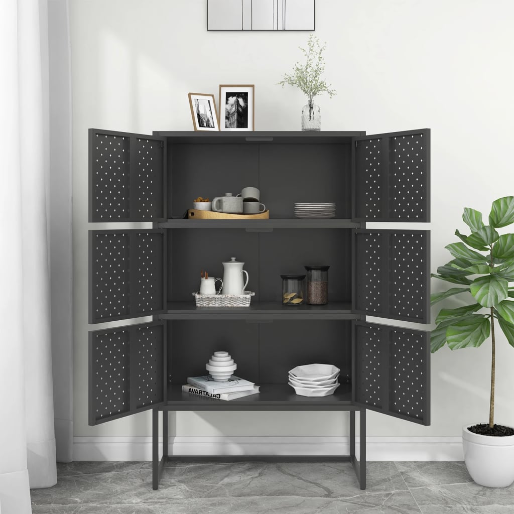 vidaXL Highboard Anthracite Steel Adjustable Feet Highboard