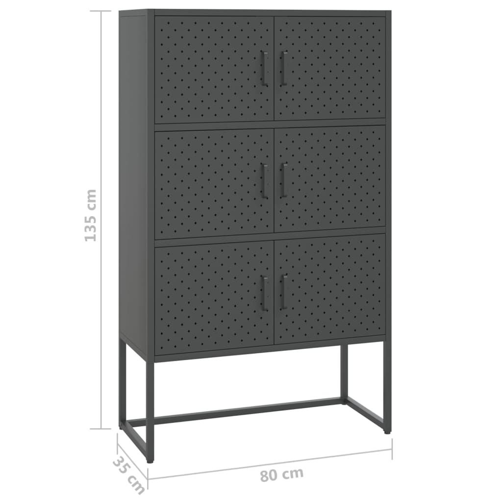 vidaXL Highboard Anthracite Steel Adjustable Feet Highboard