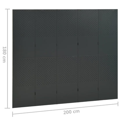 5-Panel Room Divider Anthracite 78.7"x70.9" Steel