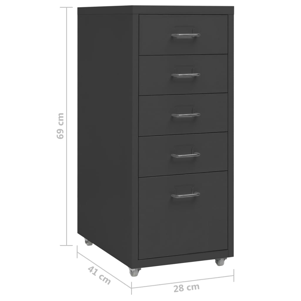 Mobile File Cabinet | Anthracite | Metal | 28 x 41 x 69 cm