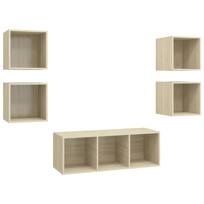 5 Piece TV Cabinet Set Sonoma Oak Engineered Wood
