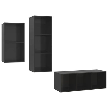 3 Piece TV Cabinet Set High Gloss Black Engineered Wood