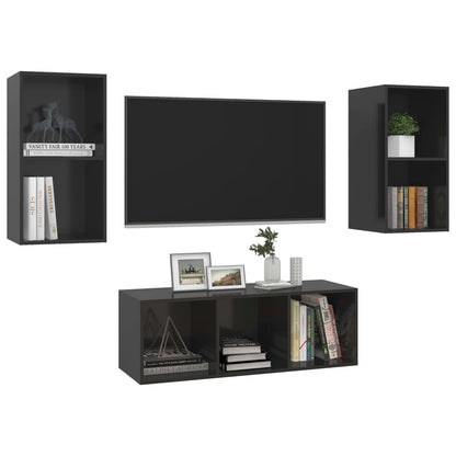 3 Piece TV Cabinet Set High Gloss Black Engineered Wood