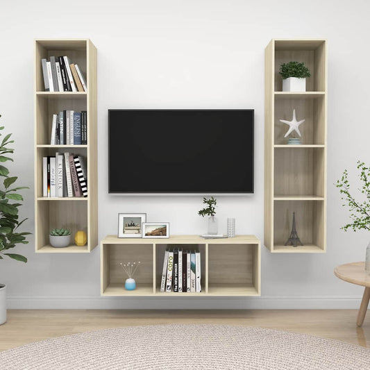3 Piece TV Cabinet Set Sonoma Oak Engineered Wood