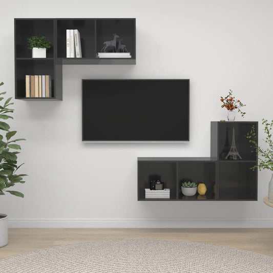 TV Cabinet | Set of 4 | High gloss grey | Engineered wood | Standard