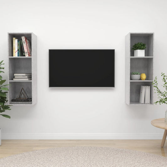 TV Cabinet | Set of 2 | Concrete Grey | Engineered Wood | Wall Mounting