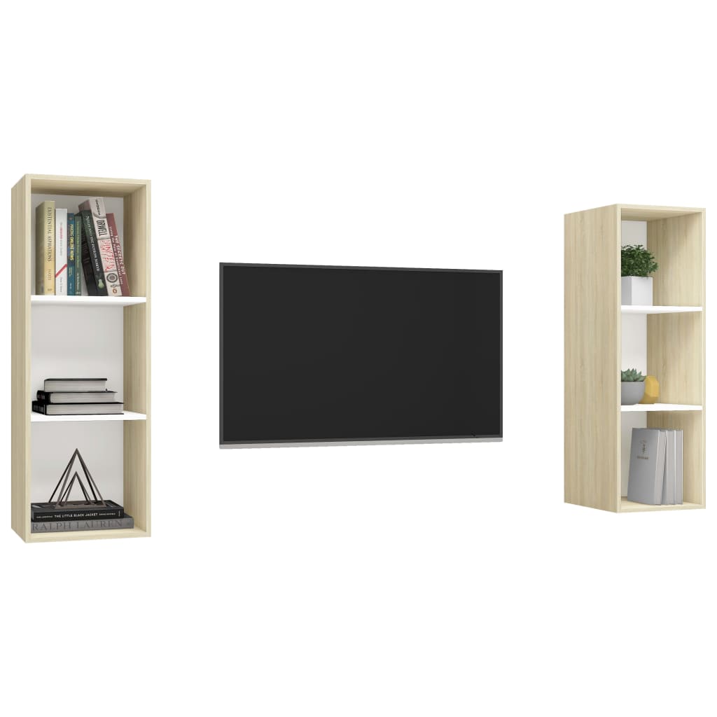 Wall-mounted TV Cabinets 2 pcs White and Sonoma Oak Engineered Wood