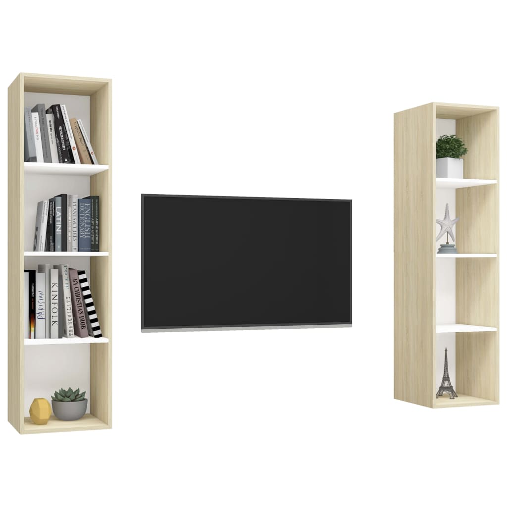 Wall-mounted TV Cabinets 2 pcs White and Sonoma Oak Engineered Wood