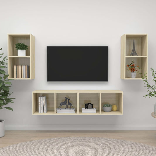 TV Cabinet | Set of 4 | Sonoma Oak | Engineered Wood | Medium