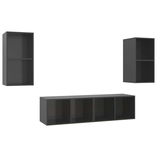 TV Cabinet | Set of 4 | High gloss grey | Engineered wood | Medium
