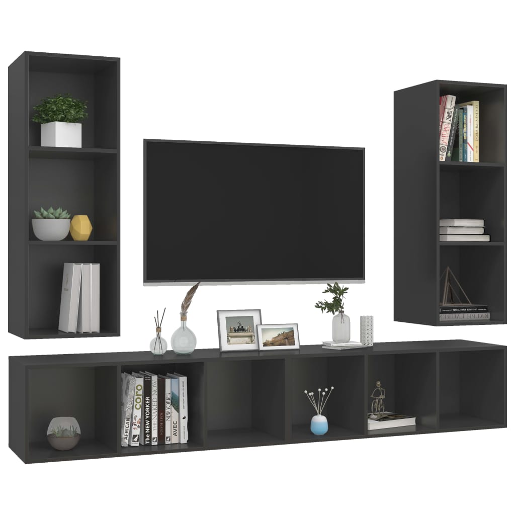 Wall-mounted TV Cabinets 4 pcs Grey Engineered Wood