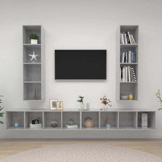 Wall-mounted TV Cabinets 4 pcs Concrete Grey Engineered Wood