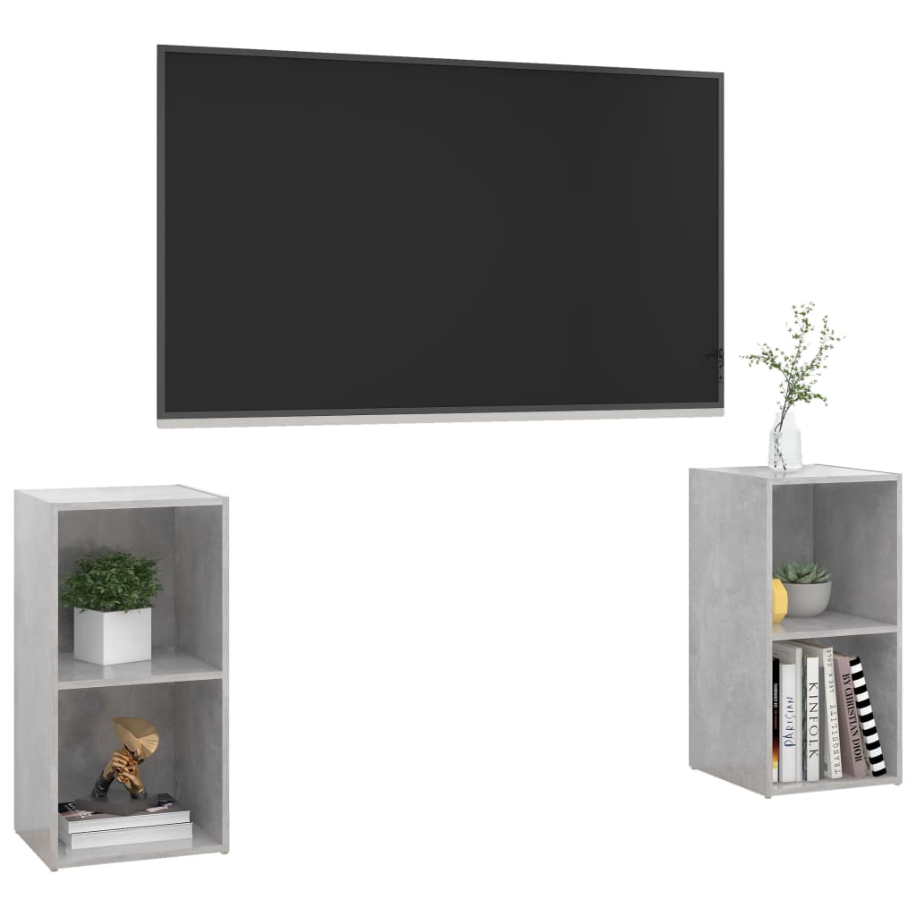 TV Cabinet | Set of 2 | Concrete Grey | Engineered Wood | Medium