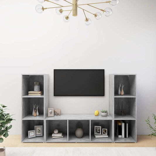 TV Cabinets 3 pcs Concrete Grey 107x35x37 cm Engineered Wood