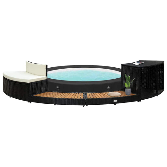 Spa Surround | Black | Solid acacia wood, poly rattan, steel | Large