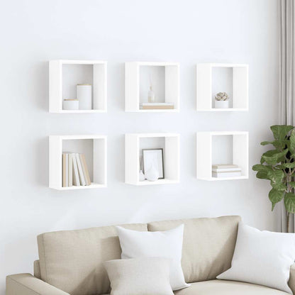 Cube Shelf | Set of 6 | White | Engineered wood | 30x15x30 cm per cube