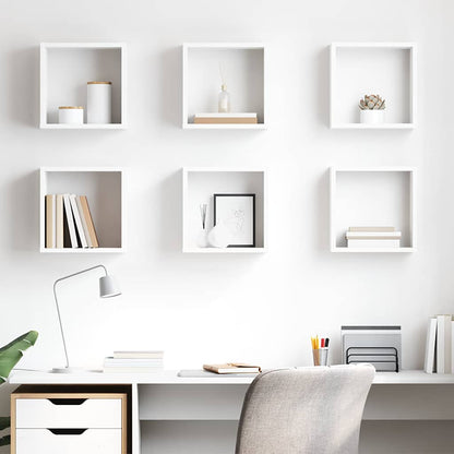 Cube Shelf | Set of 6 | White | Engineered wood | 30x15x30 cm per cube